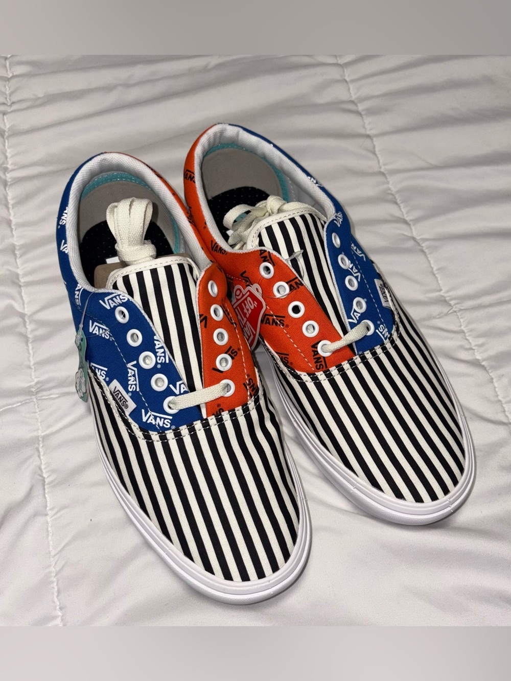 Vans Era Comfy Cush New With Tag Size 10 Black White Stripe Orange Blue - Picture 2 of 9